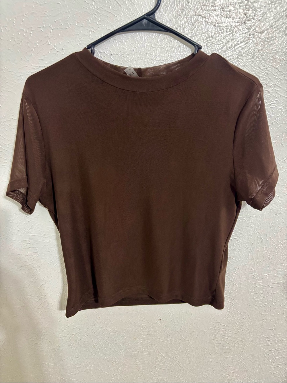 Akira Brown Sheer Double Lined Croo Short Sleeve Crewneck Top XL